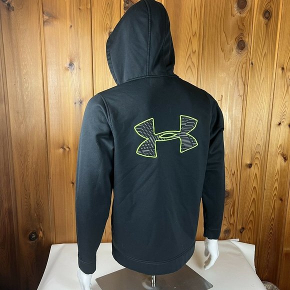 Men's Under Armour Neon Green Black Full Zip-Up Hoodie Sweatshirt Small Fleece - Picture 6 of 10